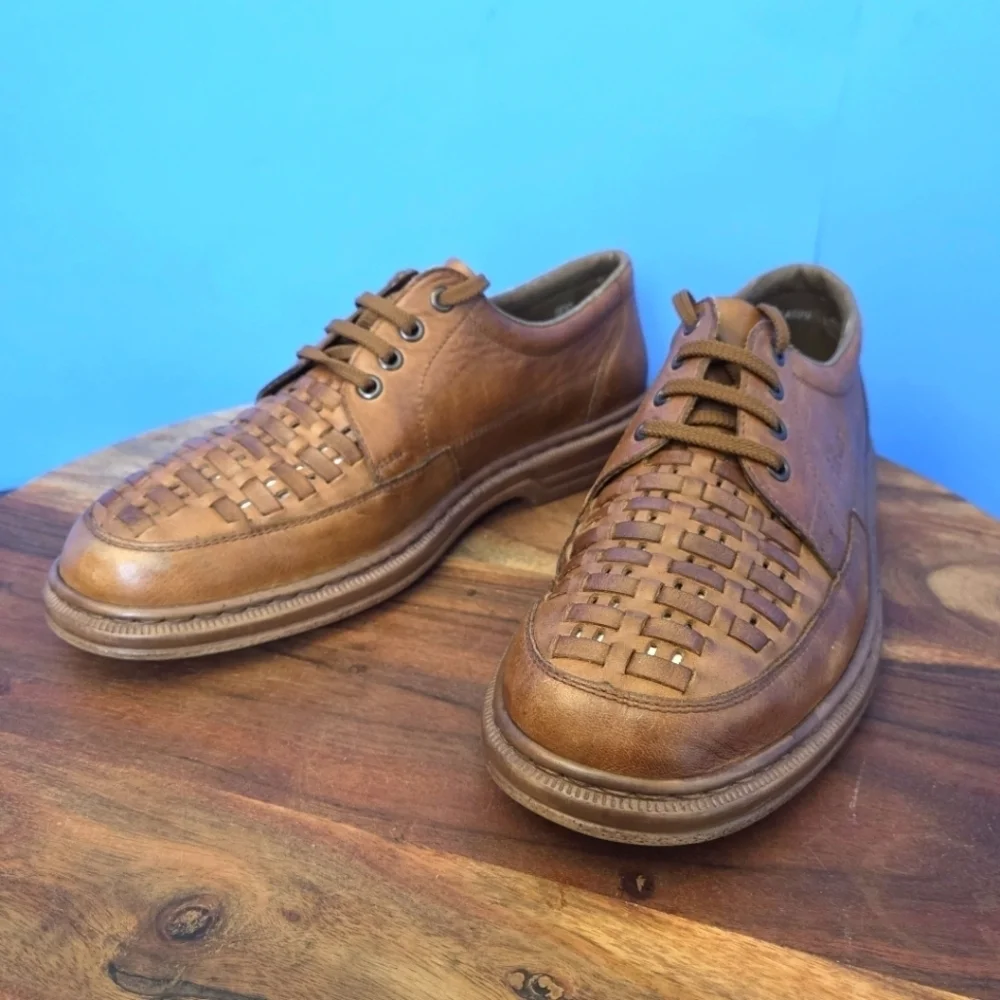 Rieker Antistress Woven Leather Oxford Shoe Caramel Brown Men's US 10 (EU43)